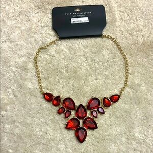 🍪Pure Expressions Red and Gold Statement Necklace 18” NWT